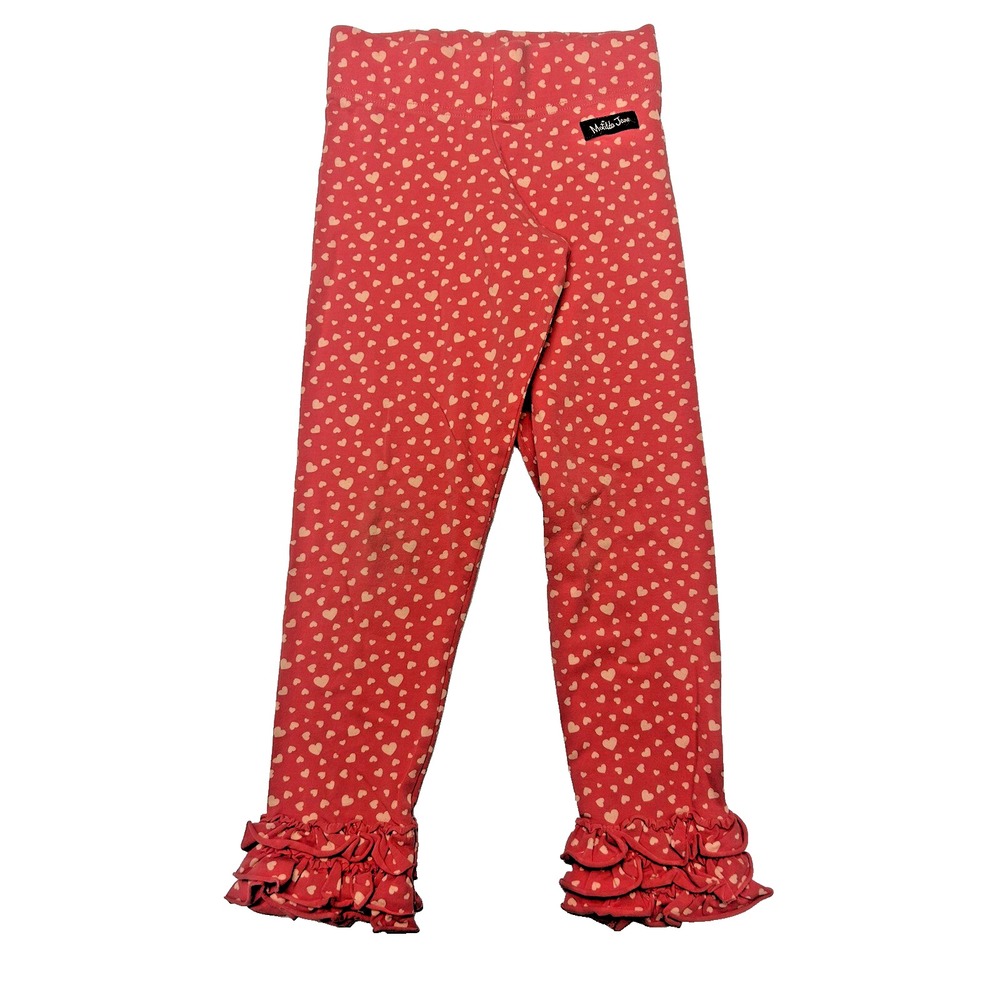 Matilda Jane Girls Size 8 Leggings Pants Pink Hearts Ruffle